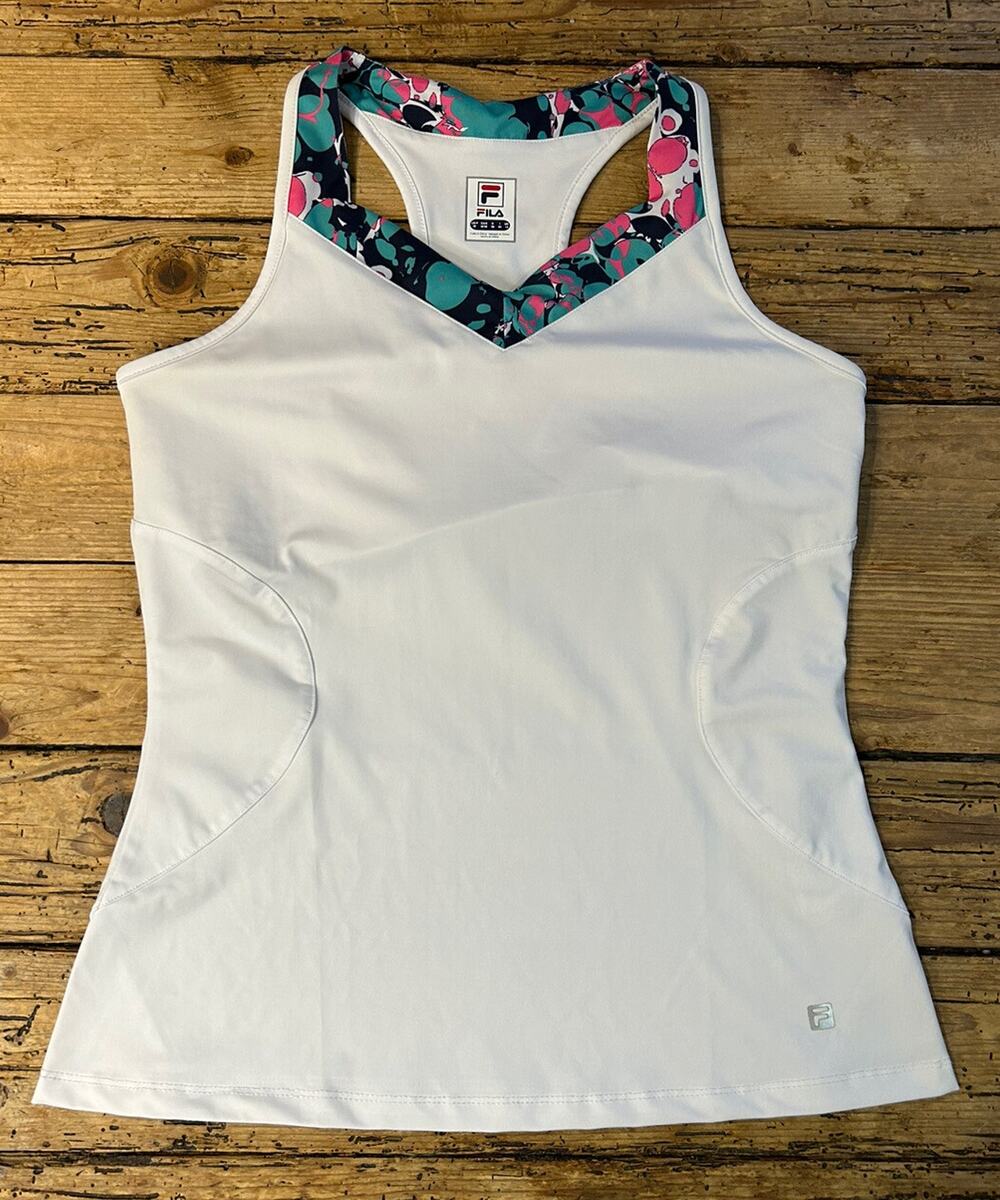 Fila Women’s Size M White Multicolor Sleeveless Tank With Built In Bra NWOT